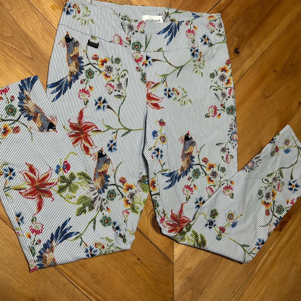 Peck And Peck Pull On Pants Bird Print Size 12 - image 1
